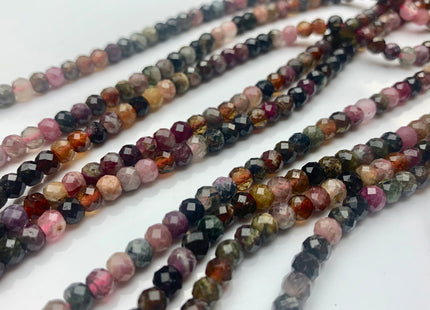 3x4mm 4x5mm Natural Multi Color Faceted Rondelle Tourmaline Gemstone Beads Micro Faceted Pink Green Brown Tourmaline 15.5 Inches # 2621