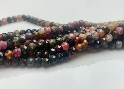 3x4mm 4x5mm Natural Multi Color Faceted Rondelle Tourmaline Gemstone Beads Micro Faceted Pink Green Brown Tourmaline 15.5 Inches # 2621