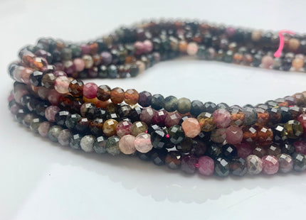 3x4mm 4x5mm Natural Multi Color Faceted Rondelle Tourmaline Gemstone Beads Micro Faceted Pink Green Brown Tourmaline 15.5 Inches # 2621