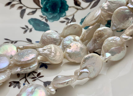 15 mm Natural White Coin Freshwater Pearl Beads, Flat Coin Freshwater Pearls, Genuine Pearl Beads, White Coin Pearl #1899