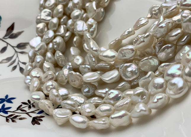 7-8x10-12 mm Natural White Keshi Freshwater Pearls Beads Genuine High Luster Rice Nugget Shape Keshi Freshwater Pearl Beads #1897