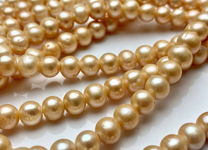 8 mm Large Hole Gold Champagne Color Semi Round Freshwater Pearl Beads Hole Size 2.2 mm Genuine Large Hole Freshwater Pearls #1895