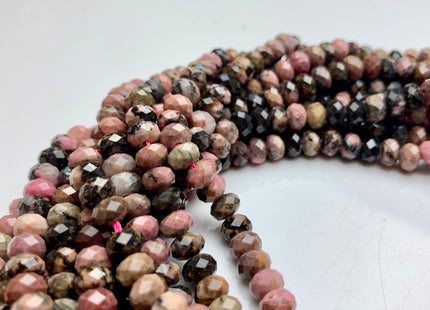 4x6 mm Natural Color Faceted Rondelle Black Rhodonite Gemstone Beads Natural Pink Color Micro Faceted Rondelle Gemstone Beads # 2442