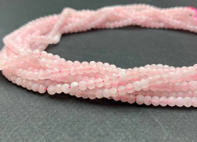 2.5x3.5 mm AAA Natural Color Faceted Rondelle Rose Quartz Gemstone Beads Top Quality Micro Faceted Rose Quartz Gemstone Loose Beads # 2454