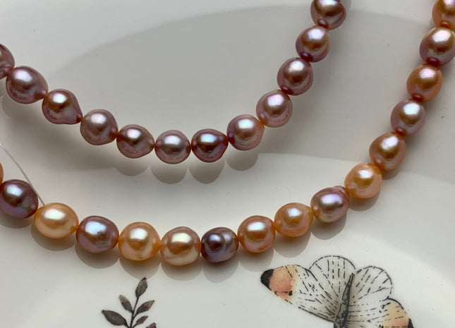 7-8 mm AAA Natural Multi Mauve Pink Edison Baroque Freshwater Pearl Beads Genuine High Luster Mauve Pink Edison Baroque Pearls #1811