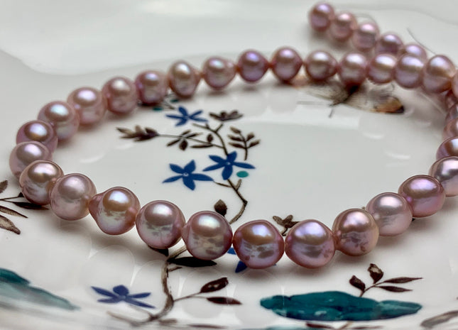 7-8 mm AAA Natural Multi Mauve Pink Edison Baroque Freshwater Pearl Beads Genuine High Luster Mauve Pink Edison Baroque Pearls #1811