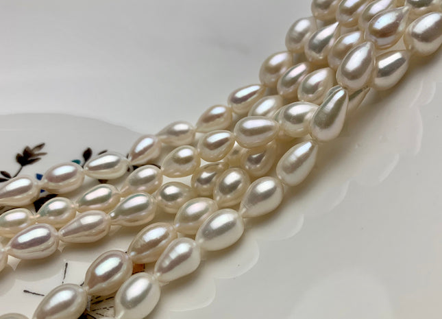 7x8-11 mm AAA Half Strand Natural White Tear Drop Shape Freshwater Pearl Beads Genuine High Luster Tear Drop Shape Freshwater Pearls #1824