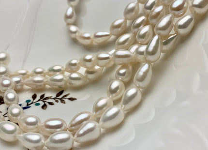 7x8-11 mm AAA Half Strand Natural White Tear Drop Shape Freshwater Pearl Beads Genuine High Luster Tear Drop Shape Freshwater Pearls #1824
