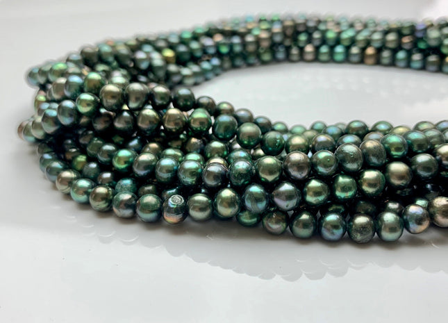 5-6 mm Olive Green Color Potato Freshwater Pearl Beads Genuine High Luster Green Color Freshwater Pearls #1906
