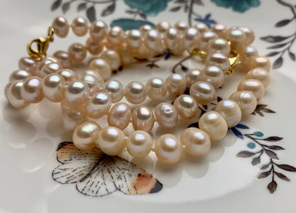 7-8 mm Natural Pink / Peach Freshwater Pearl Bracelet With 14K Gold Filled Clasp 7.5 Inches Bracelet Genuine Freshwater Pearl Bracelet #1132