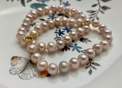 7-8 mm Natural Pink / Peach Freshwater Pearl Bracelet With 14K Gold Filled Clasp 7.5 Inches Bracelet Genuine Freshwater Pearl Bracelet #1132
