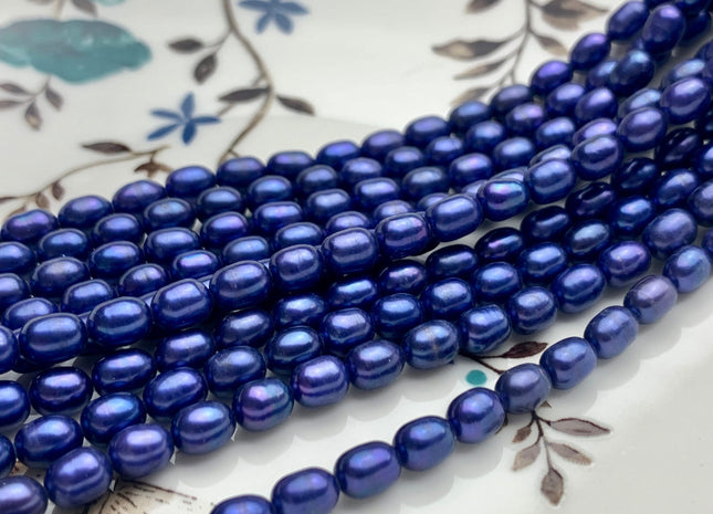 5x7 mm Blue Purple Rice / Oval Freshwater Pearl, Genuine Freshwater Pearls, Blue Purple Rice Cultured Freshwater Pearls #450