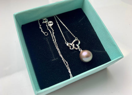 One-Of-A-Kind AAA Natural Dark Mauve Edison Pearl With 925 Sterling Silver Chain Double Heart Design Pearl Necklace Bridal Necklace #1917-A