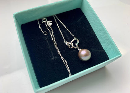 One-Of-A-Kind AAA Natural Dark Mauve Edison Pearl With 925 Sterling Silver Chain Double Heart Design Pearl Necklace Bridal Necklace #10341-A