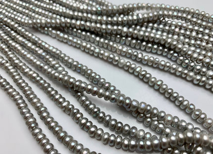 5 mm AAA Half Strand Large Hole Silver Gray Round Button Freshwater Pearls Hole Size 1.5 mm Genuine 49 Beads #1831