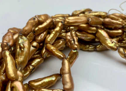 8x18 mm Copper Gold Color Biwa Stick Freshwater Pearl Beads Genuine Rare Biwa Stick Pearls #1836