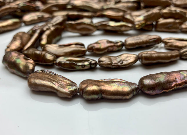 8-9x16-20 mm 10x25 mm Dark Brown Color Biwa Stick Freshwater Pearl Beads #1839