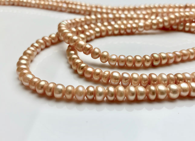 5 mm AAA Large Hole Champagne Color Round Button Freshwater Pearls Hole Size 1.5 mm Genuine Large Hole Rondelle Freshwater Pearl Beads #1845