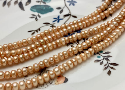 5 mm AAA Large Hole Champagne Color Round Button Freshwater Pearls Hole Size 1.5 mm Genuine Large Hole Rondelle Freshwater Pearl Beads #1845