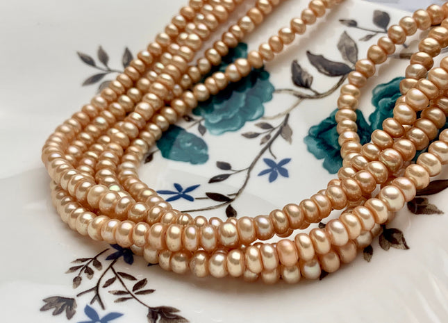 5 mm AAA Large Hole Champagne Color Round Button Freshwater Pearls Hole Size 1.5 mm Genuine Large Hole Rondelle Freshwater Pearl Beads #1845