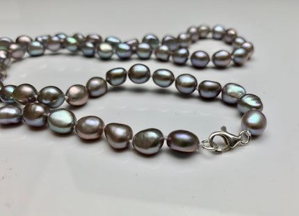 18/20/24 Inches Hand Knotted 8x10mm AAA Freshwater Potato Nugget Pearl Necklace Gray Color Genuine Pearl Necklace With Silver Clasp #1851