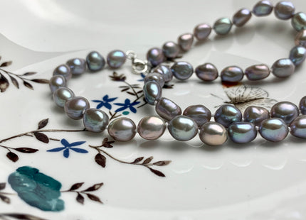 18/20/24 Inches Hand Knotted 8x10mm AAA Freshwater Potato Nugget Pearl Necklace Gray Color Genuine Pearl Necklace With Silver Clasp #1851