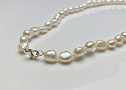 18/20/24 Inches Hand Knotted 8x10mm AA Freshwater Potato Nugget Pearl Necklace Natural White Genuine Pearl Necklace With Silver Clasp #1852