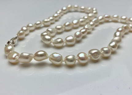 18/20/24 Inches Hand Knotted 8x10mm AA Freshwater Potato Nugget Pearl Necklace Natural White Genuine Pearl Necklace With Silver Clasp #1852