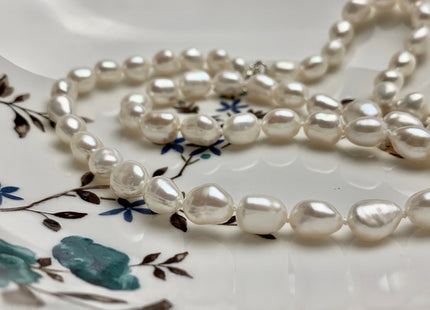 18/20/24 Inches Hand Knotted 8x10mm AA Freshwater Potato Nugget Pearl Necklace Natural White Genuine Pearl Necklace With Silver Clasp #1852