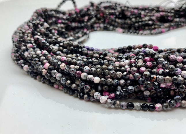 WHOLESALE 3 mm Faceted Round Multi Pink Purple Black Agate Gemstone Beads Genuine Agate Gemstone Loose Beads 14 Inches #2468