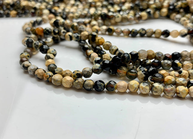 WHOLESALE 4 mm Faceted Round Yellow And Black Color Agate Gemstone Beads Genuine Agate Gemstone Loose Beads 14 Inches #2470
