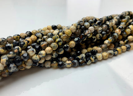 WHOLESALE 4 mm Faceted Round Yellow And Black Color Agate Gemstone Beads Genuine Agate Gemstone Loose Beads 14 Inches #2470