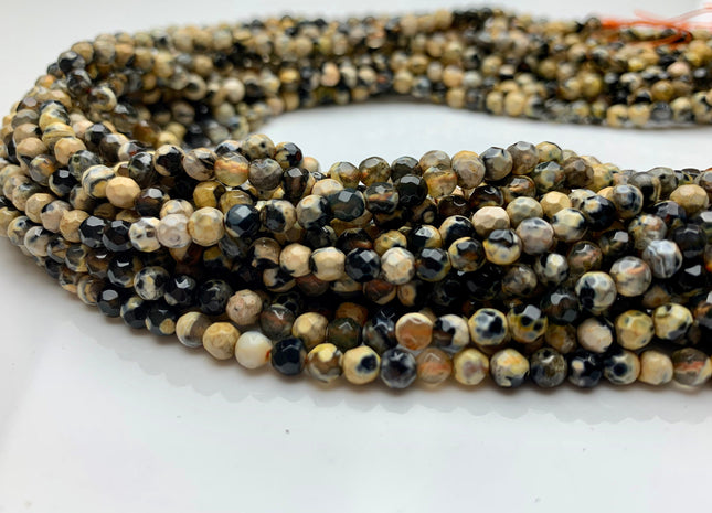 WHOLESALE 4 mm Faceted Round Yellow And Black Color Agate Gemstone Beads Genuine Agate Gemstone Loose Beads 14 Inches #2470