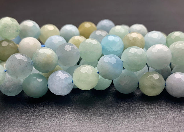 10 mm Multi Color Faceted Round Aquamarine Gemstone Beads Genuine Natural Multi Color Aquamarine Gemstone Loose Beads 15.5 Inches #2643