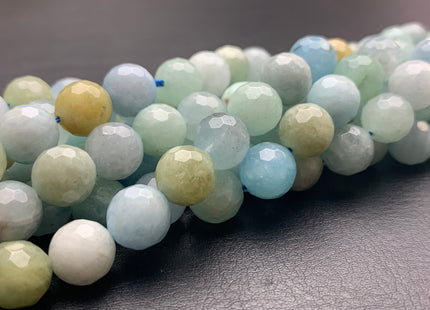 10 mm Multi Color Faceted Round Aquamarine Gemstone Beads Genuine Natural Multi Color Aquamarine Gemstone Loose Beads 15.5 Inches #2643