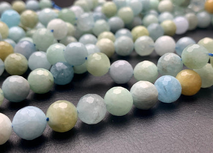 10 mm Multi Color Faceted Round Aquamarine Gemstone Beads Genuine Natural Multi Color Aquamarine Gemstone Loose Beads 15.5 Inches #2643