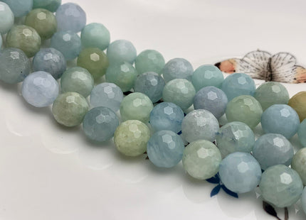 10 mm Multi Color Faceted Round Aquamarine Gemstone Beads Genuine Natural Multi Color Aquamarine Gemstone Loose Beads 15.5 Inches #2643