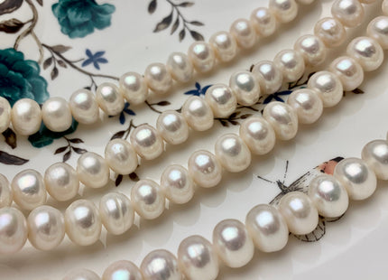 7x11mm AA Large Hole Button/Rondelle Natural White Freshwater Pearl Beads Hole 2.2 mm, Genuine White Cultured Freshwater Pearls #1059