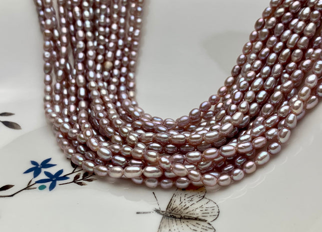 WHOLESALE 3.5-4x5 mm AAA Natural Mauve Pink Rice/Oval Freshwater Pearl Beads Genuine High Luster Mauve Pink Rice Freshwater Pearls #1868