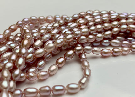 WHOLESALE 3.5-4x5 mm AAA Natural Mauve Pink Rice/Oval Freshwater Pearl Beads Genuine High Luster Mauve Pink Rice Freshwater Pearls #1868