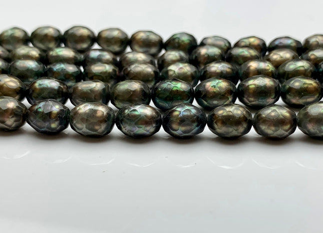 7x9 mm AA Olive Green Color Faceted Rice/Oval Freshwater Pearl Beads Limited Edition Genuine Faceted Rice Pearl Beads #1873