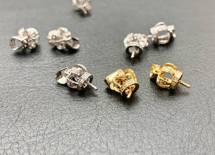 One Piece 925 Sterling Silver/Gold Pendant Setting Findings For Half Drilled Pearl Crown Shape Design W/CZ Silver Mounts DIY Jewelry #1929-A