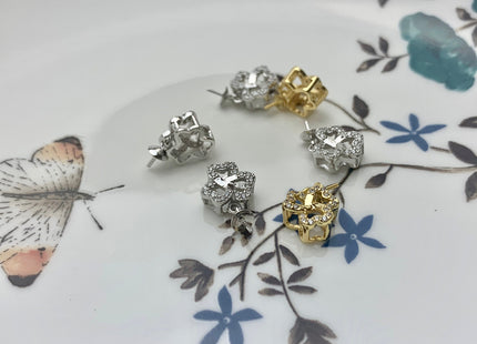 One Piece 925 Sterling Silver/Gold Pendant Setting Findings For Half Drilled Pearl Clover Leaf Shape Design W/CZ DIY Jewelry Pendant #1925-A