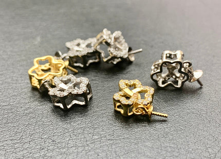 One Piece 925 Sterling Silver/Gold Pendant Setting Findings For Half Drilled Pearl Clover Leaf Shape Design W/CZ DIY Jewelry Pendant #1925-A