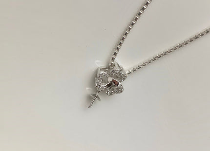 One Piece 925 Sterling Silver/Gold Pendant Setting Findings For Half Drilled Pearl Clover Leaf Shape Design W/CZ DIY Pendant #10343-A