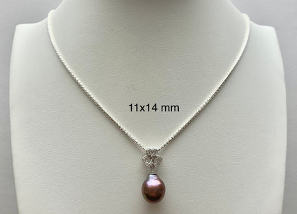 One-Of-A-Kind 13-14 mm AAA Very Rare Natural Dark Mauve Genuine Edison Pearl Pendant W/925 Sterling Silver Clover Leaf Design #10343-B
