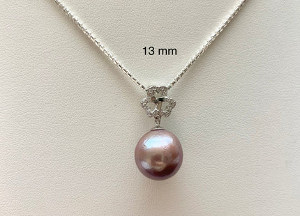 One-Of-A-Kind 13-14 mm AAA Very Rare Natural Dark Mauve Genuine Edison Pearl Pendant W/925 Sterling Silver Clover Leaf Design #10343-B