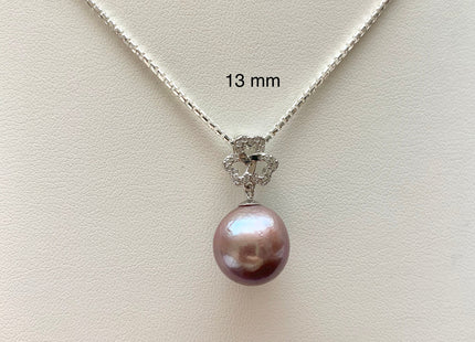 One-Of-A-Kind 13-14 mm AAA Very Rare Natural Dark Mauve Genuine Edison Pearl Pendant W/925 Sterling Silver Clover Leaf Design #10343-B