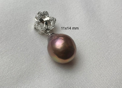 One-Of-A-Kind 13-14 mm AAA Very Rare Natural Dark Mauve Genuine Edison Pearl Pendant W/925 Sterling Silver Clover Leaf Design #10343-B