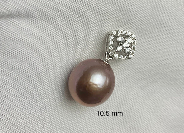 One-Of-A-Kind 12x15 mm AAA Very Rare Natural Dark Mauve Genuine Edison Pearl Pendant W/925 Sterling Silver Diamond Shape Design #10344-B